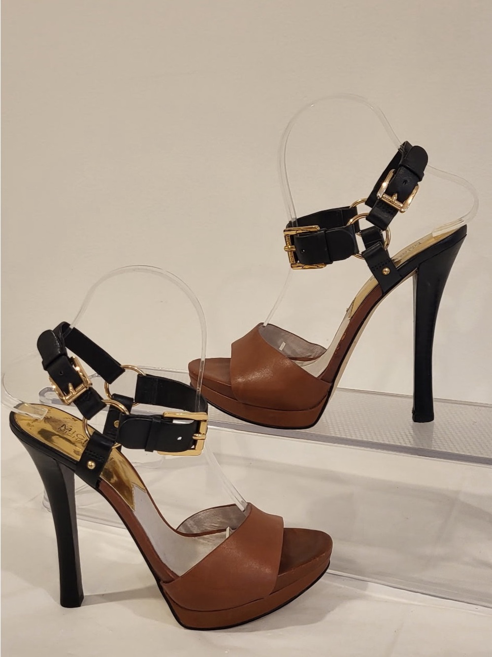 MICHAEL KORS black and brown leather platform stiletto heels